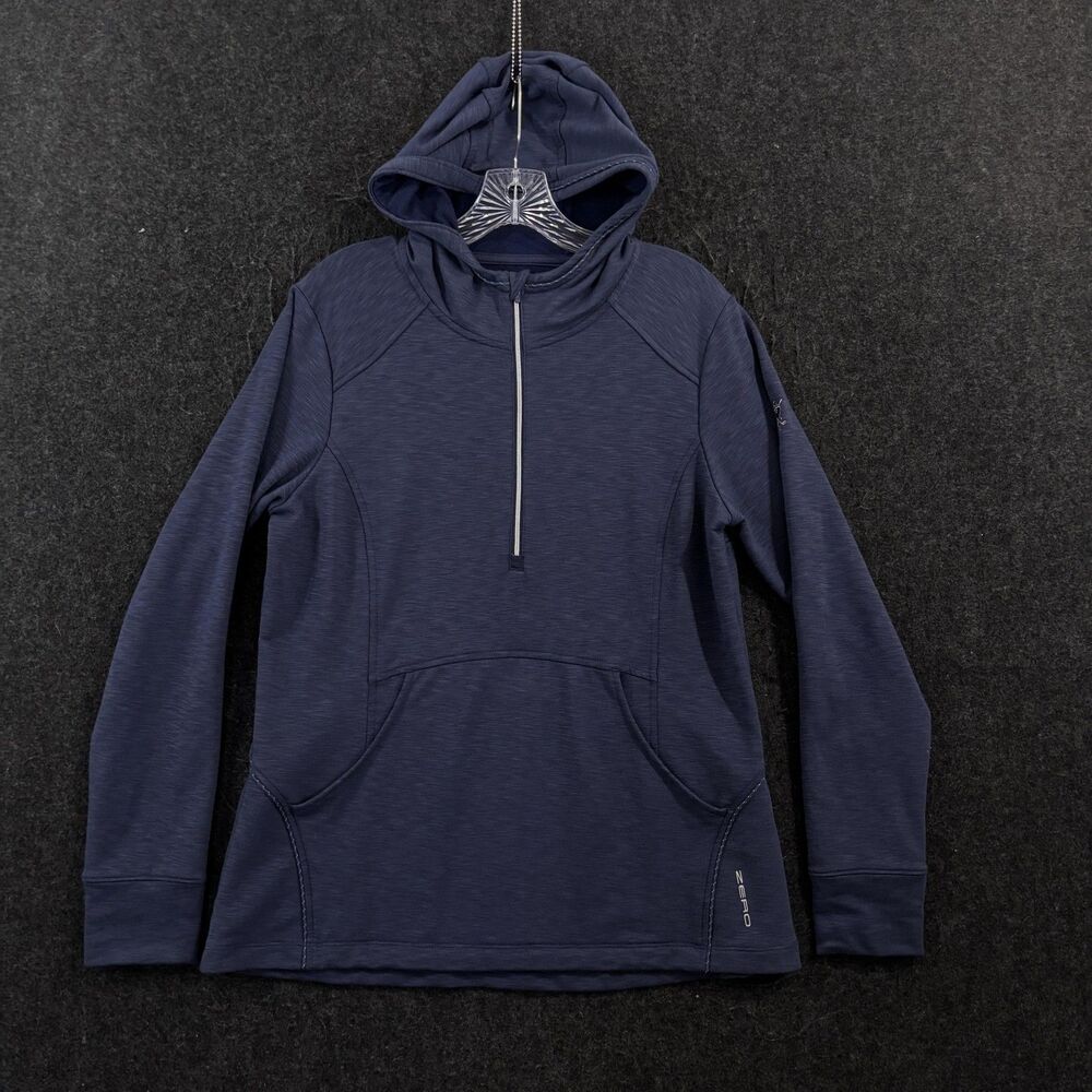 Zero Restriction Gracie Hoodie Womens Large Storm Blue 1/2 Zip Fleece Thumbholes
